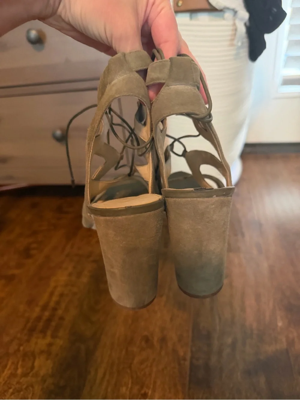 Sam Edelman Olive Suede Lace-Up Block Heels